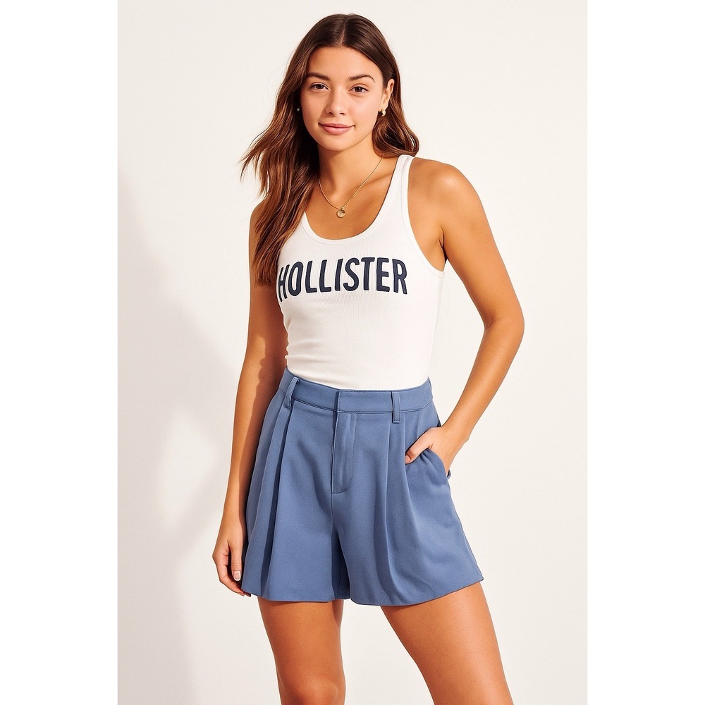 Hollister Blue High Waist Pleated Women’s Shorts